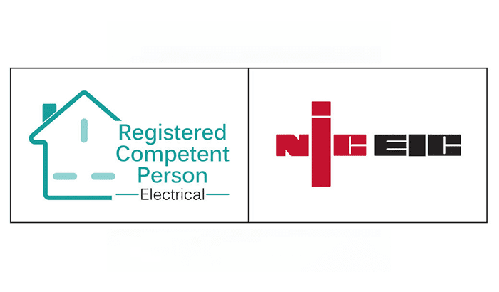 Logos of Registered Competent Person Electrical and NICEIC certification.