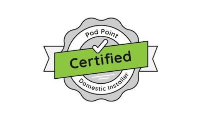 Certified Pod Point domestic installer badge.
